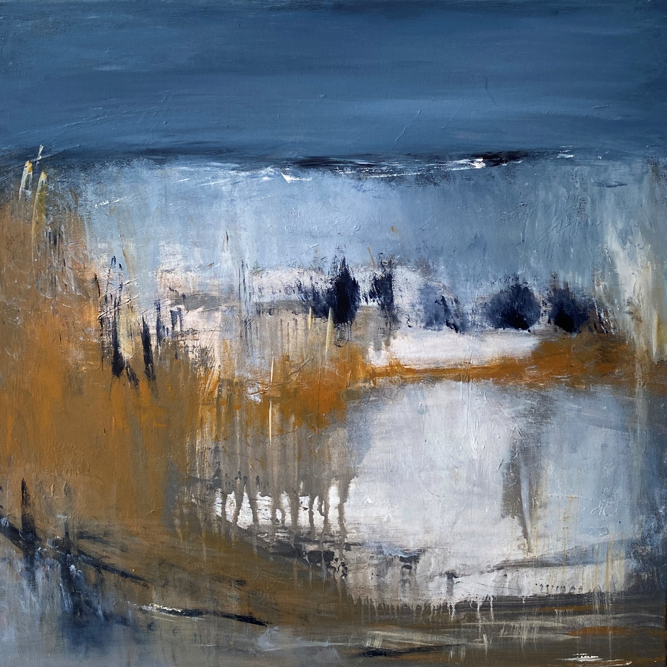 60x60 Out of sight. Tones fade into distant blue, a hidden land where dreams pass through